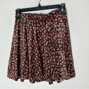 Vintage Y2K Hollister Ditsy Floral Black and Pink Velour Skater Mini Skirt M 90s